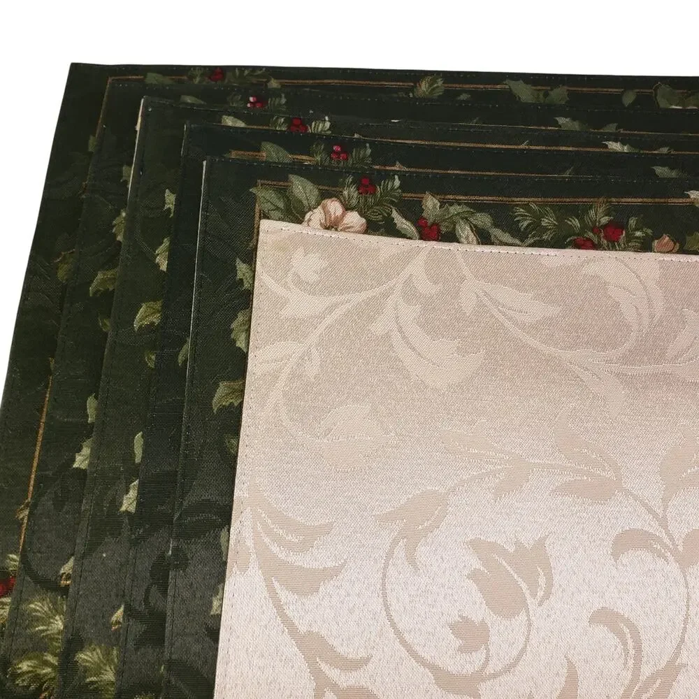 Kemp & Beatley Splendor Fabric Placemats Holiday Floral Design Reversible 6 Pack